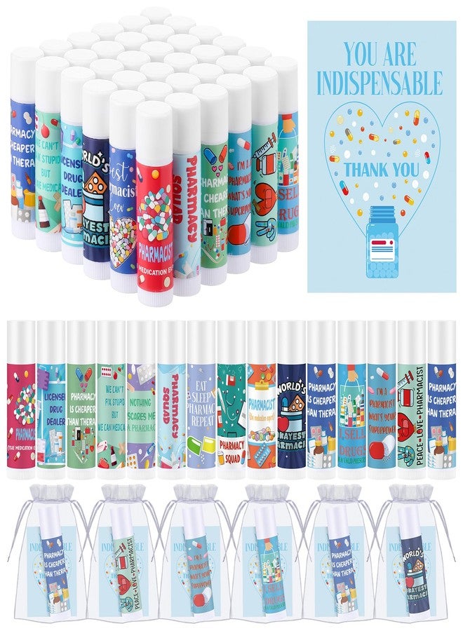 Heigble 36 Set Pharmacy Gift Bulk Pharmacist Technician Funny Lip Balm Thank You Tag Organza Bag National Pharmacist Day Appreciation Gift for Medicine Tech Nurse Doctor Valentine's Day Accessories - Image 1